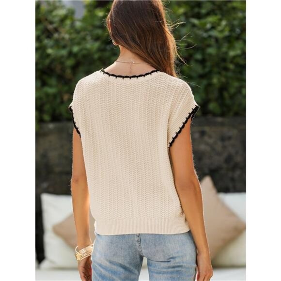 Contrast Trim Boxy Fit Sweater Vest - Picture 2 of 12